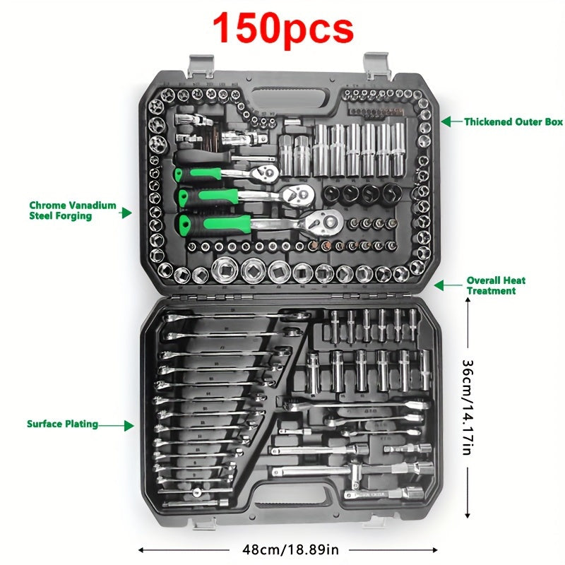 46 Pieces 1/4 Inch Socket Set with Ratchet, Metric, and Extension Bars - Chrome Vanadium Steel, Suitable for Car Repair and Home Use - Includes Storage Case