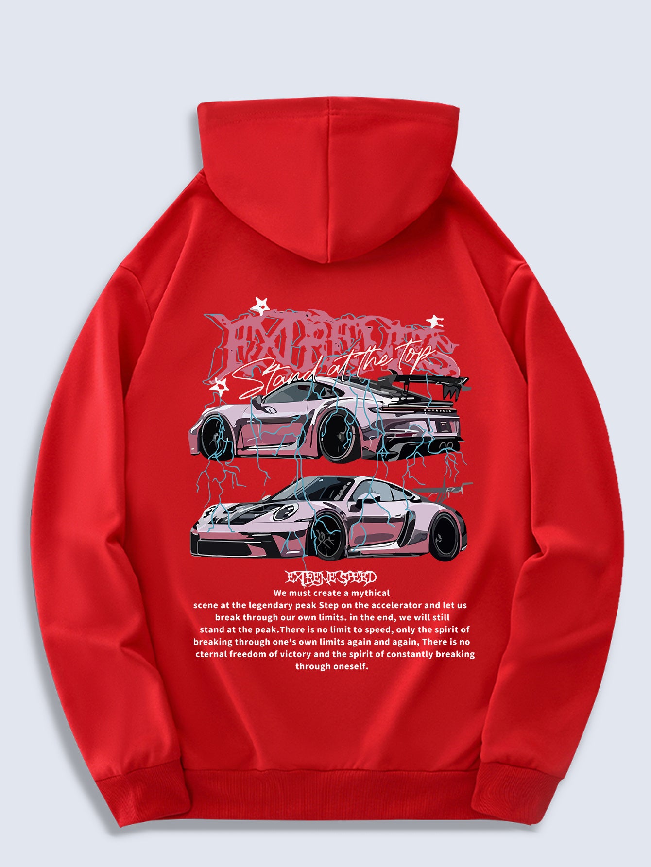 Men's Fashion Hoodie, Spring/Autumn Thin Pullover, Casual Drawstring Hooded Sweatshirt with Kangaroo Pocket, Letter Car Print, Polyester Knit Fabric, Regular Fit, All Seasons, Men's Streetwear