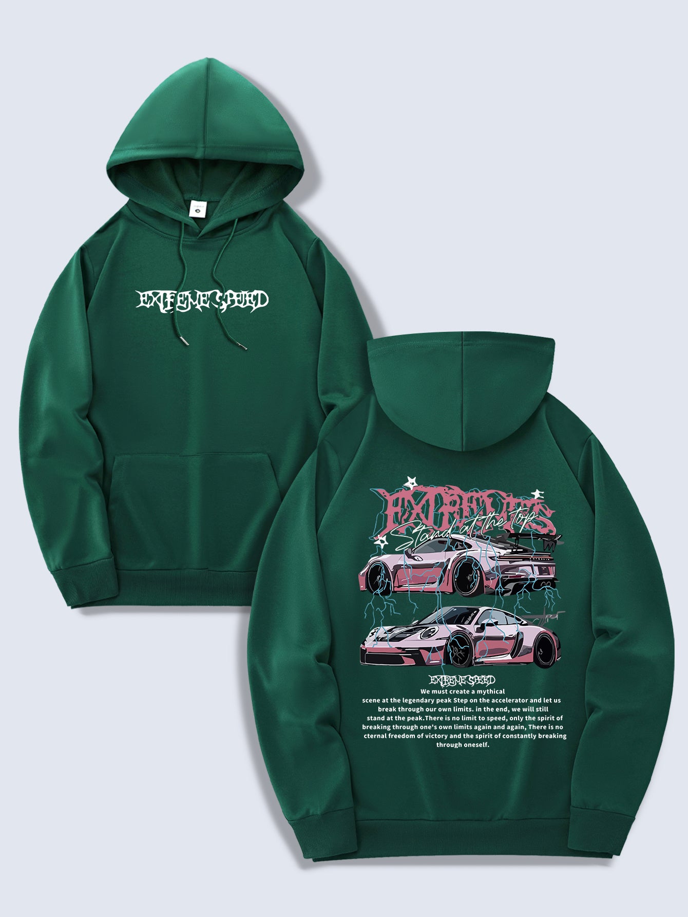 Men's Fashion Hoodie, Spring/Autumn Thin Pullover, Casual Drawstring Hooded Sweatshirt with Kangaroo Pocket, Letter Car Print, Polyester Knit Fabric, Regular Fit, All Seasons, Men's Streetwear