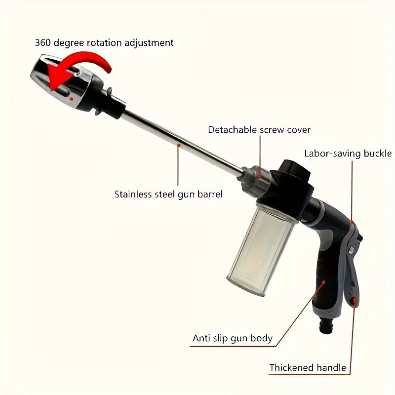 High-Pressure Car Wash Foam Gun with Long Handle – Adjustable Spray Nozzle for Cleaning, Watering, and Tire Inflation – Includes Foam Cannon and Pressure Spray Bottle – Stainless Steel Design