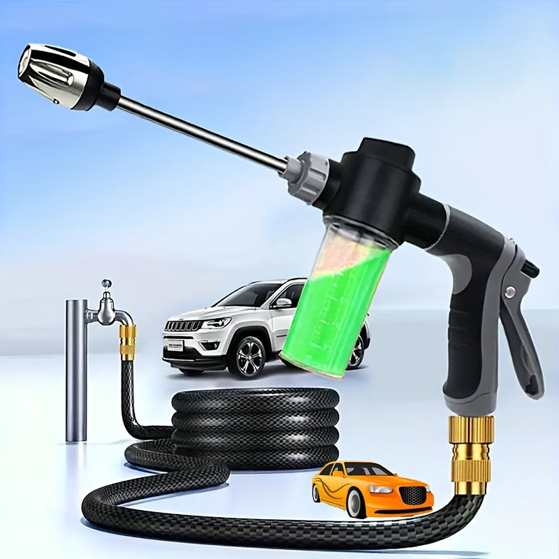 High-Pressure Car Wash Foam Gun with Long Handle – Adjustable Spray Nozzle for Cleaning, Watering, and Tire Inflation – Includes Foam Cannon and Pressure Spray Bottle – Stainless Steel Design