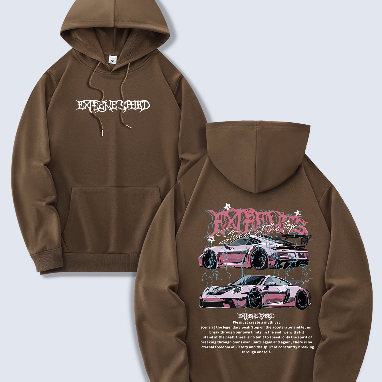 Men's Fashion Hoodie, Spring/Autumn Thin Pullover, Casual Drawstring Hooded Sweatshirt with Kangaroo Pocket, Letter Car Print, Polyester Knit Fabric, Regular Fit, All Seasons, Men's Streetwear