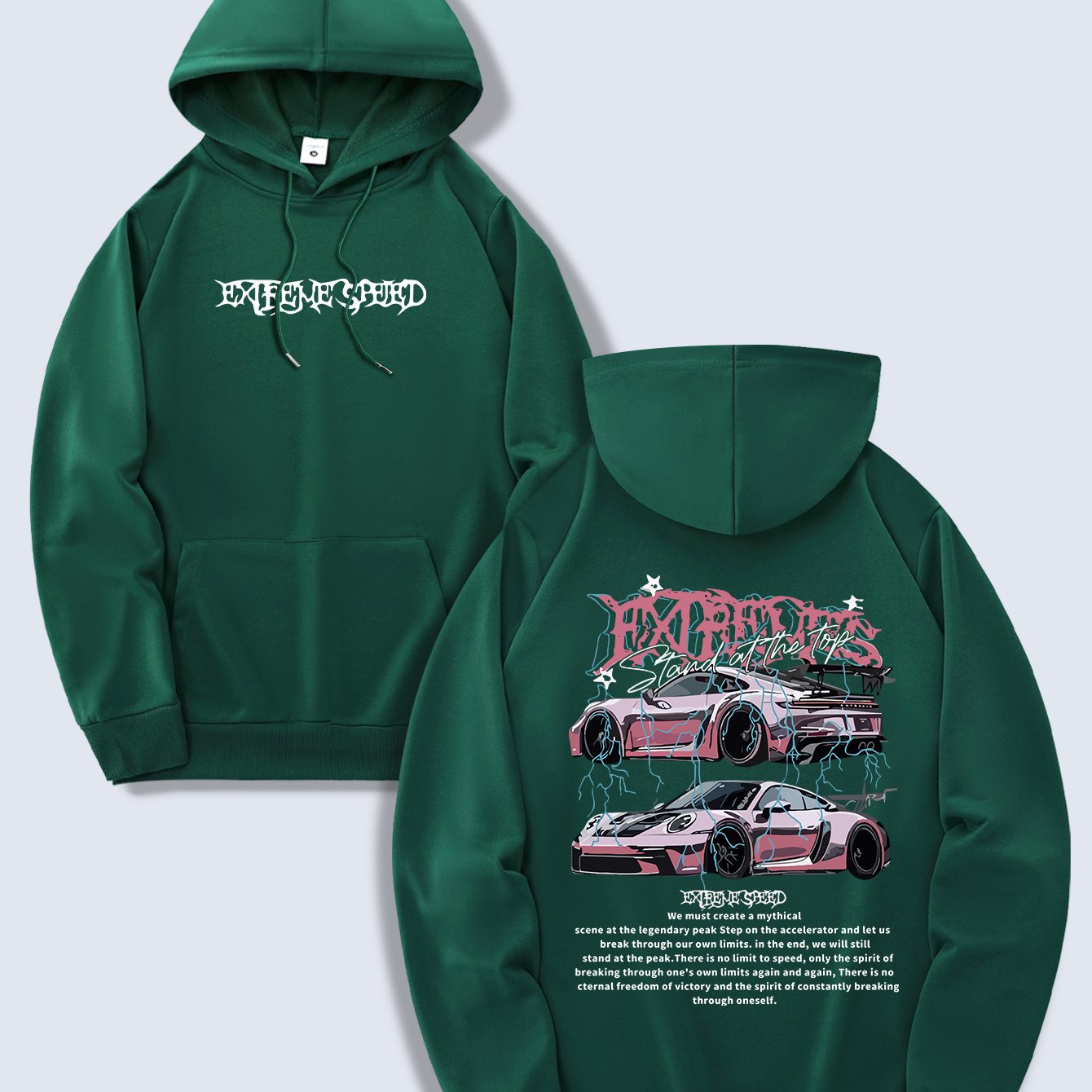 Men's Fashion Hoodie, Spring/Autumn Thin Pullover, Casual Drawstring Hooded Sweatshirt with Kangaroo Pocket, Letter Car Print, Polyester Knit Fabric, Regular Fit, All Seasons, Men's Streetwear