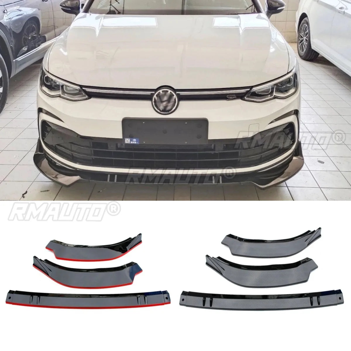 For Golf R-Line Car Front Bumper Lip Carbon Look Car Accessories for Volkswagen 8th Gen Golf R-Line 21 Bumper Protector Body Kit