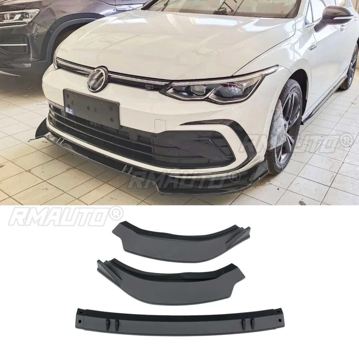 For Golf R-Line Car Front Bumper Lip Carbon Look Car Accessories for Volkswagen 8th Gen Golf R-Line 21 Bumper Protector Body Kit