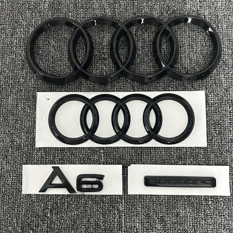 4PCS/set Auto Accessories For Audi A6 2020-2023 Car Logo 4 Ring Front Grille Badge Rear Luggage Compartment Sticker