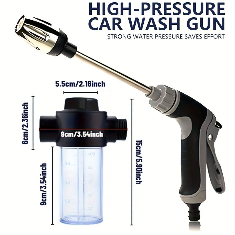 High-Pressure Car Wash Foam Gun with Long Handle – Adjustable Spray Nozzle for Cleaning, Watering, and Tire Inflation – Includes Foam Cannon and Pressure Spray Bottle – Stainless Steel Design