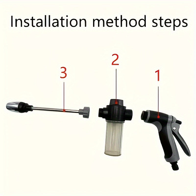 High-Pressure Car Wash Foam Gun with Long Handle – Adjustable Spray Nozzle for Cleaning, Watering, and Tire Inflation – Includes Foam Cannon and Pressure Spray Bottle – Stainless Steel Design