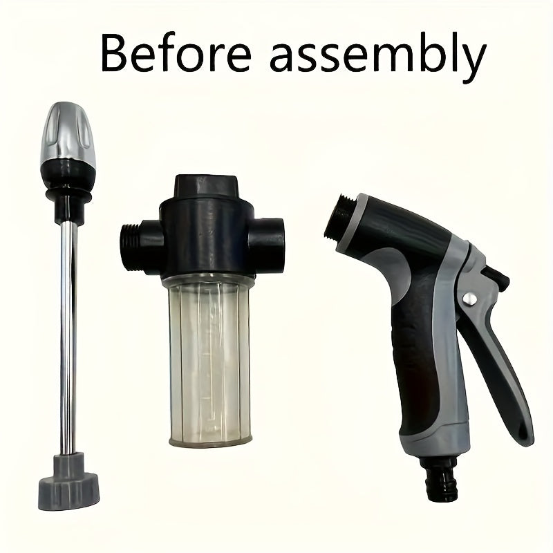 High-Pressure Car Wash Foam Gun with Long Handle – Adjustable Spray Nozzle for Cleaning, Watering, and Tire Inflation – Includes Foam Cannon and Pressure Spray Bottle – Stainless Steel Design
