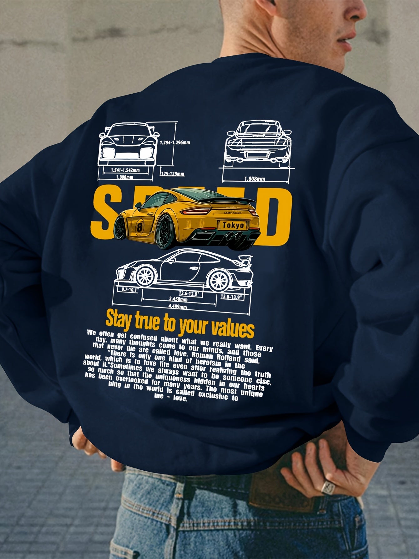 1pc Men'S Fashion Creative Racing Car Print Long Sleeve Loose Fit Crew Neck Sweatshirt, Casual Polyester Knit Fabric with Slight Stretch, Car Patterned Pullover for Commuting