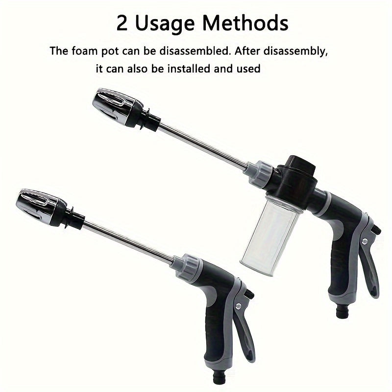 High-Pressure Car Wash Foam Gun with Long Handle – Adjustable Spray Nozzle for Cleaning, Watering, and Tire Inflation – Includes Foam Cannon and Pressure Spray Bottle – Stainless Steel Design
