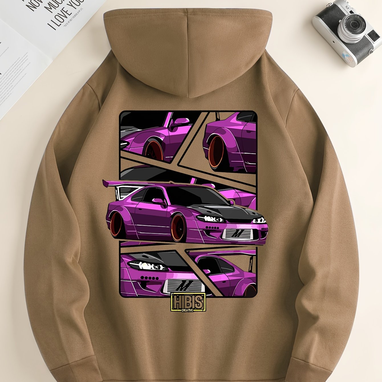 Race Car Print Hoodie, Hoodies For Men, Men's Casual Graphic Design Pullover Hooded Sweatshirt With Kangaroo Pocket Streetwear For Winter Fall, As Gifts
