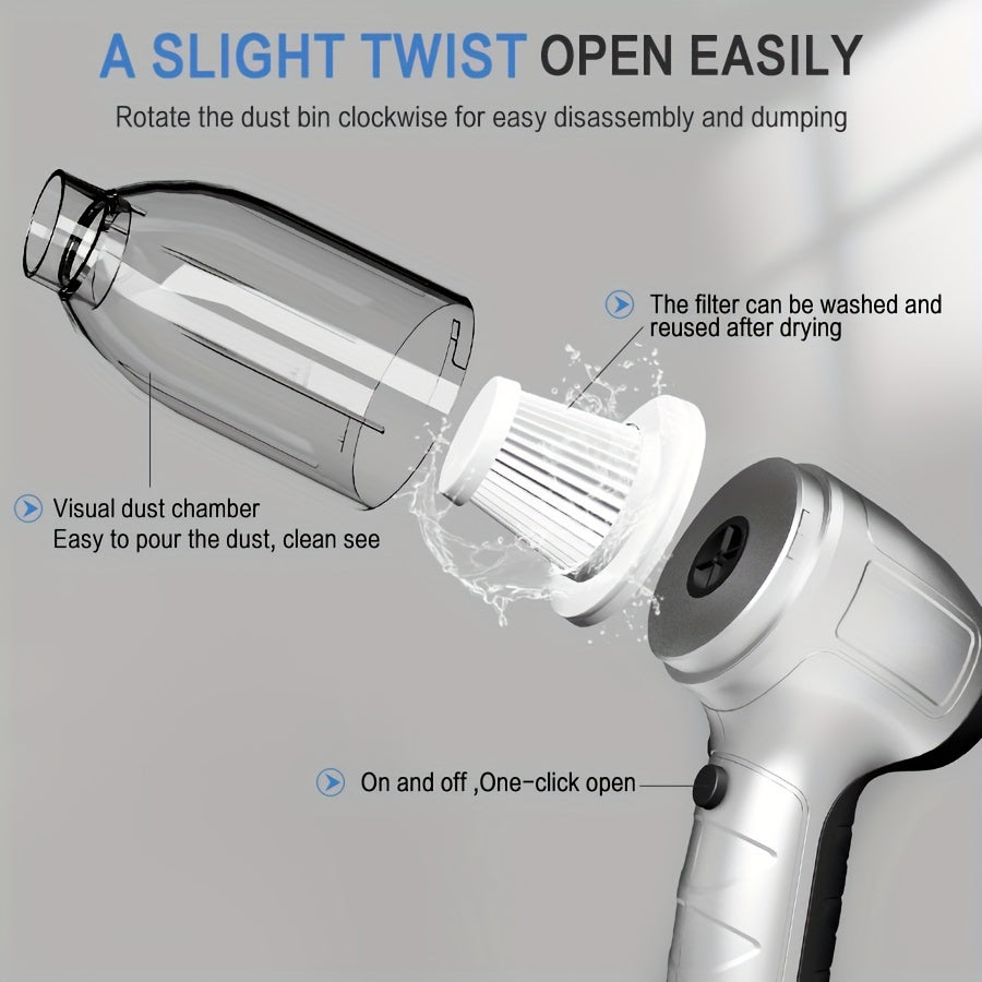Mini Powerful Car Vacuum Cleaner, Wireless Cleaning Blow-drying Integrated Handheld Vacuum Cleaner, For Home Furniture Keyboard Sofa Cleaning Supplies