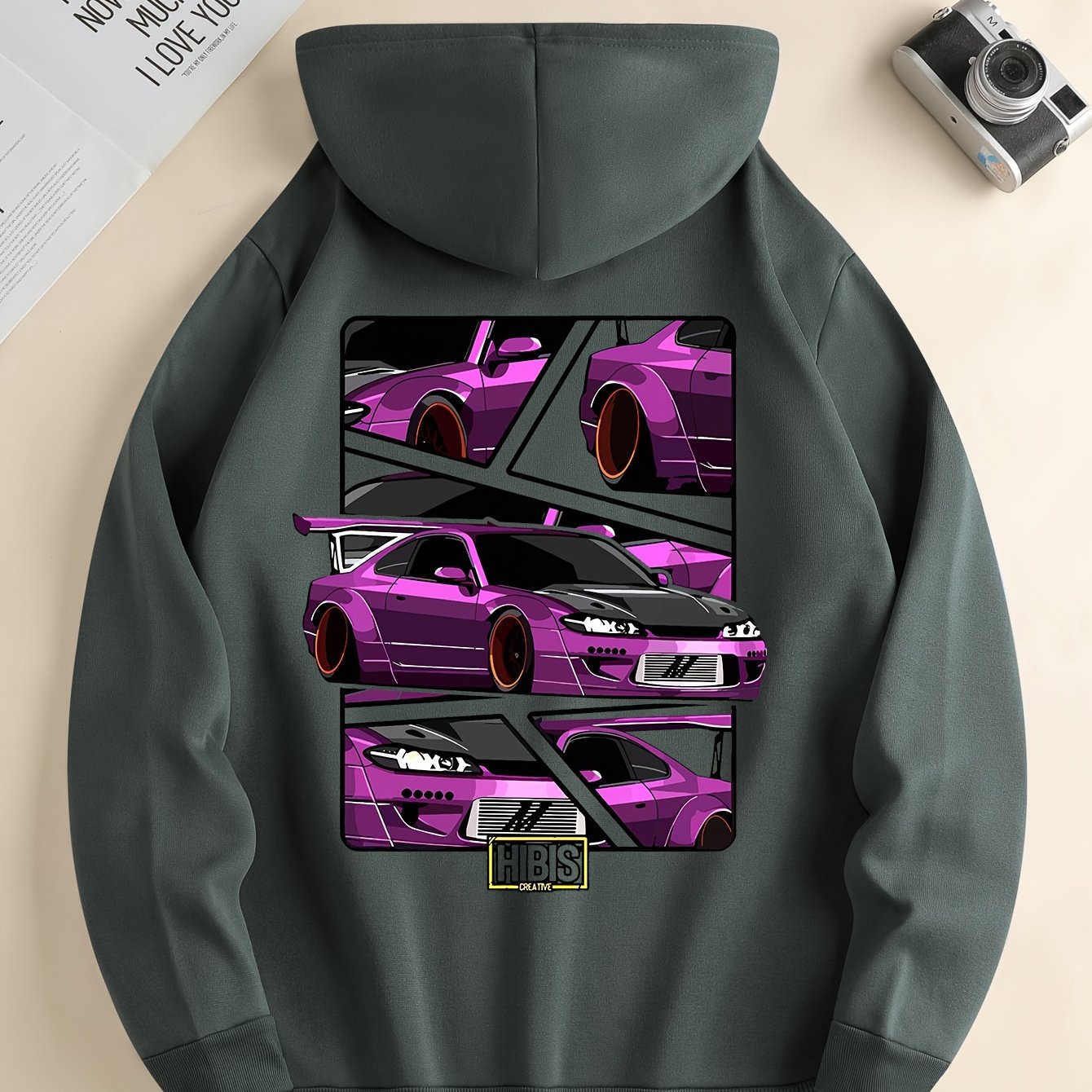 Race Car Print Hoodie, Hoodies For Men, Men's Casual Graphic Design Pullover Hooded Sweatshirt With Kangaroo Pocket Streetwear For Winter Fall, As Gifts