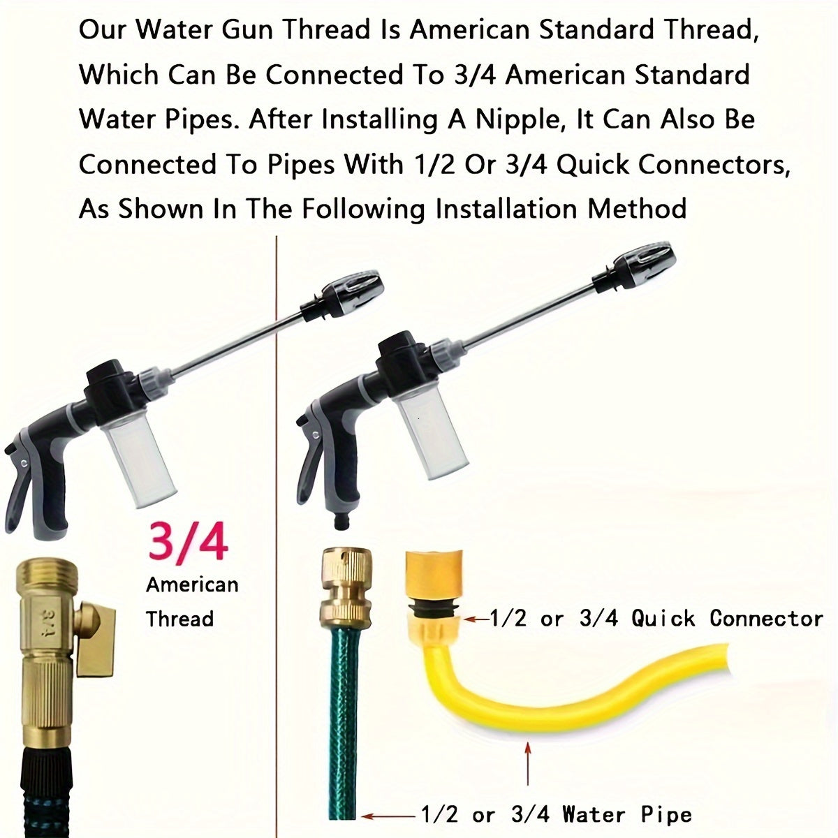 High-Pressure Car Wash Foam Gun with Long Handle – Adjustable Spray Nozzle for Cleaning, Watering, and Tire Inflation – Includes Foam Cannon and Pressure Spray Bottle – Stainless Steel Design