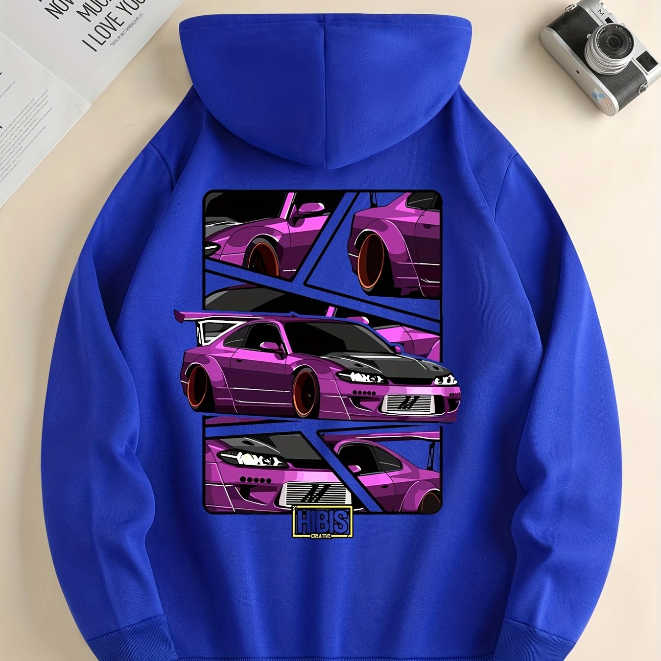 Race Car Print Hoodie, Hoodies For Men, Men's Casual Graphic Design Pullover Hooded Sweatshirt With Kangaroo Pocket Streetwear For Winter Fall, As Gifts