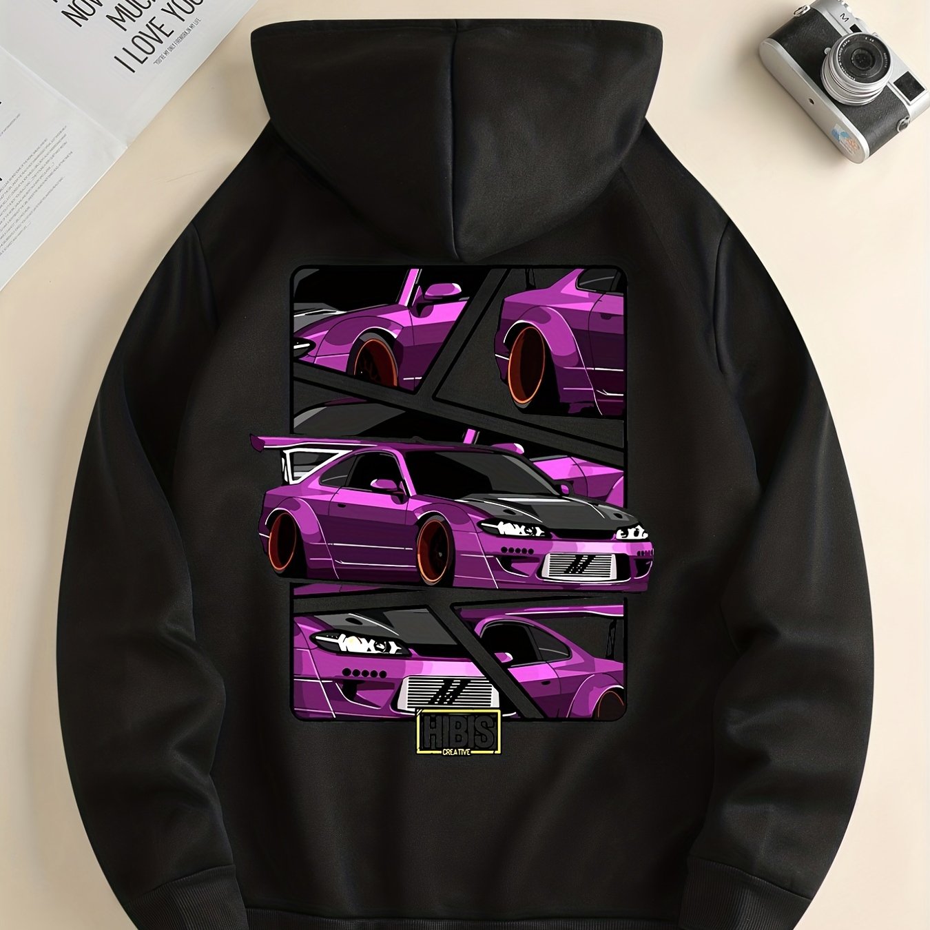 Race Car Print Hoodie, Hoodies For Men, Men's Casual Graphic Design Pullover Hooded Sweatshirt With Kangaroo Pocket Streetwear For Winter Fall, As Gifts