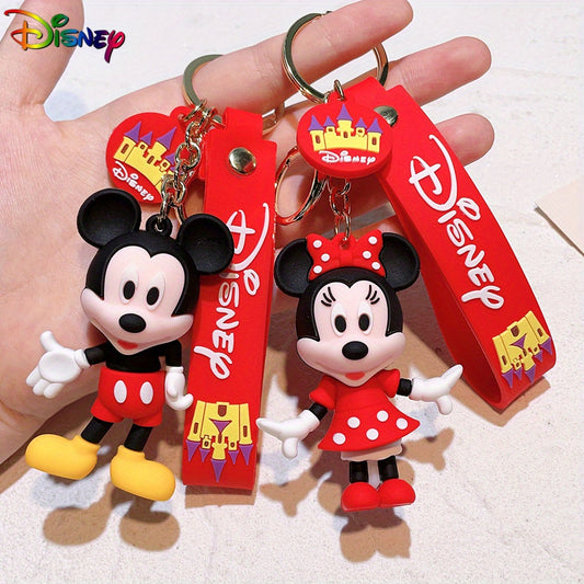 Disney Mickey & Minnie Mouse Keychain - Pvc Cartoon Character Car Accessory, Perfect Christmas Gift