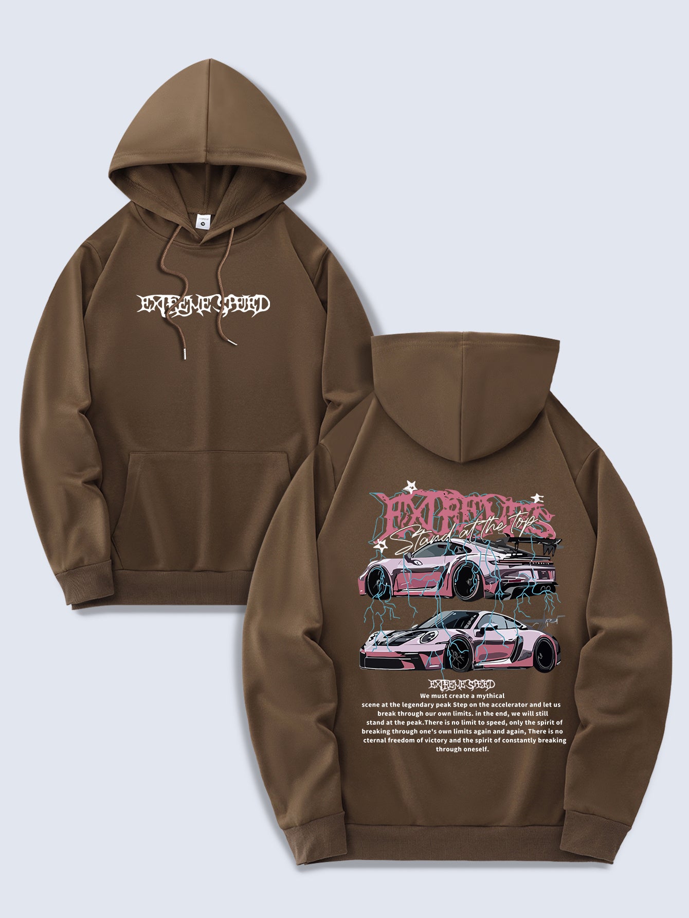 Men's Fashion Hoodie, Spring/Autumn Thin Pullover, Casual Drawstring Hooded Sweatshirt with Kangaroo Pocket, Letter Car Print, Polyester Knit Fabric, Regular Fit, All Seasons, Men's Streetwear