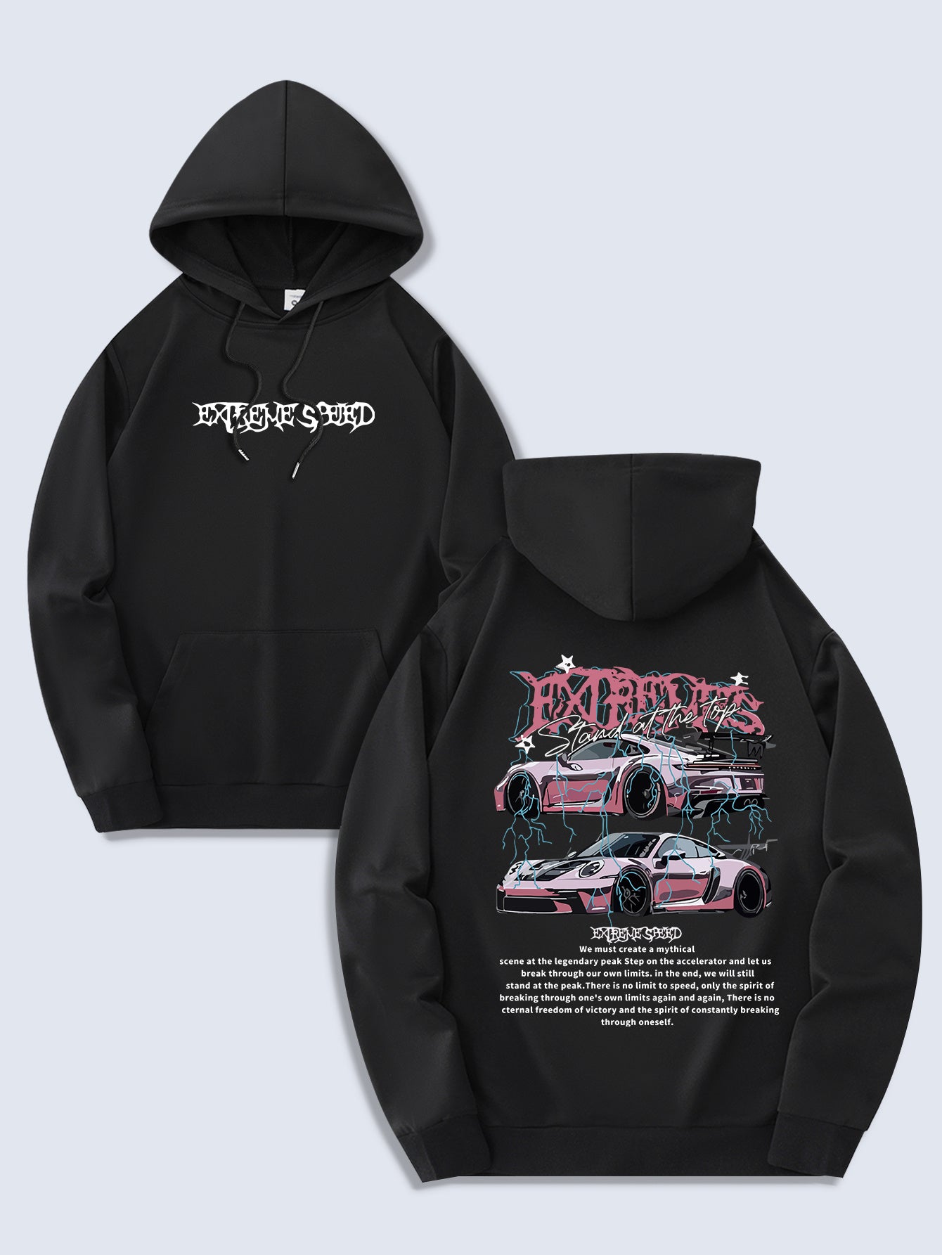 Men's Fashion Hoodie, Spring/Autumn Thin Pullover, Casual Drawstring Hooded Sweatshirt with Kangaroo Pocket, Letter Car Print, Polyester Knit Fabric, Regular Fit, All Seasons, Men's Streetwear