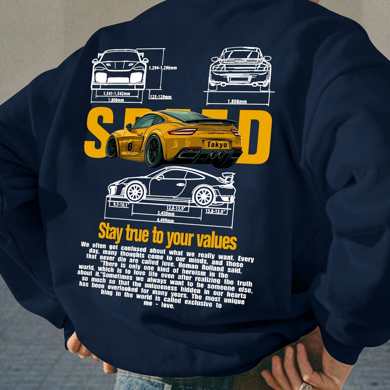 1pc Men'S Fashion Creative Racing Car Print Long Sleeve Loose Fit Crew Neck Sweatshirt, Casual Polyester Knit Fabric with Slight Stretch, Car Patterned Pullover for Commuting