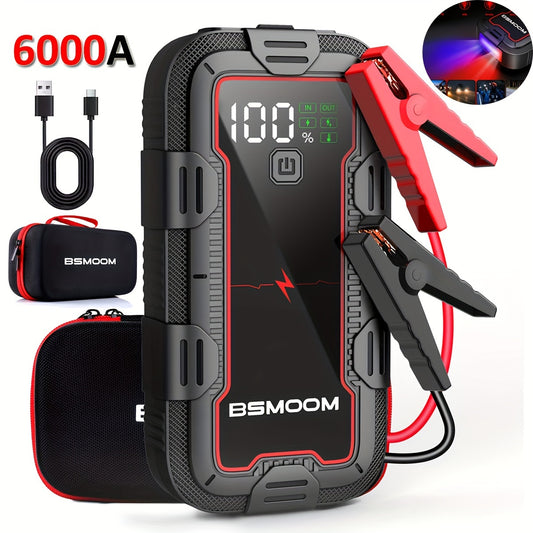 12V Car Jump Starter 6000A Peak Auto Battery Booster Pack Power Bank, Jump Box With LED Light LCD Screen