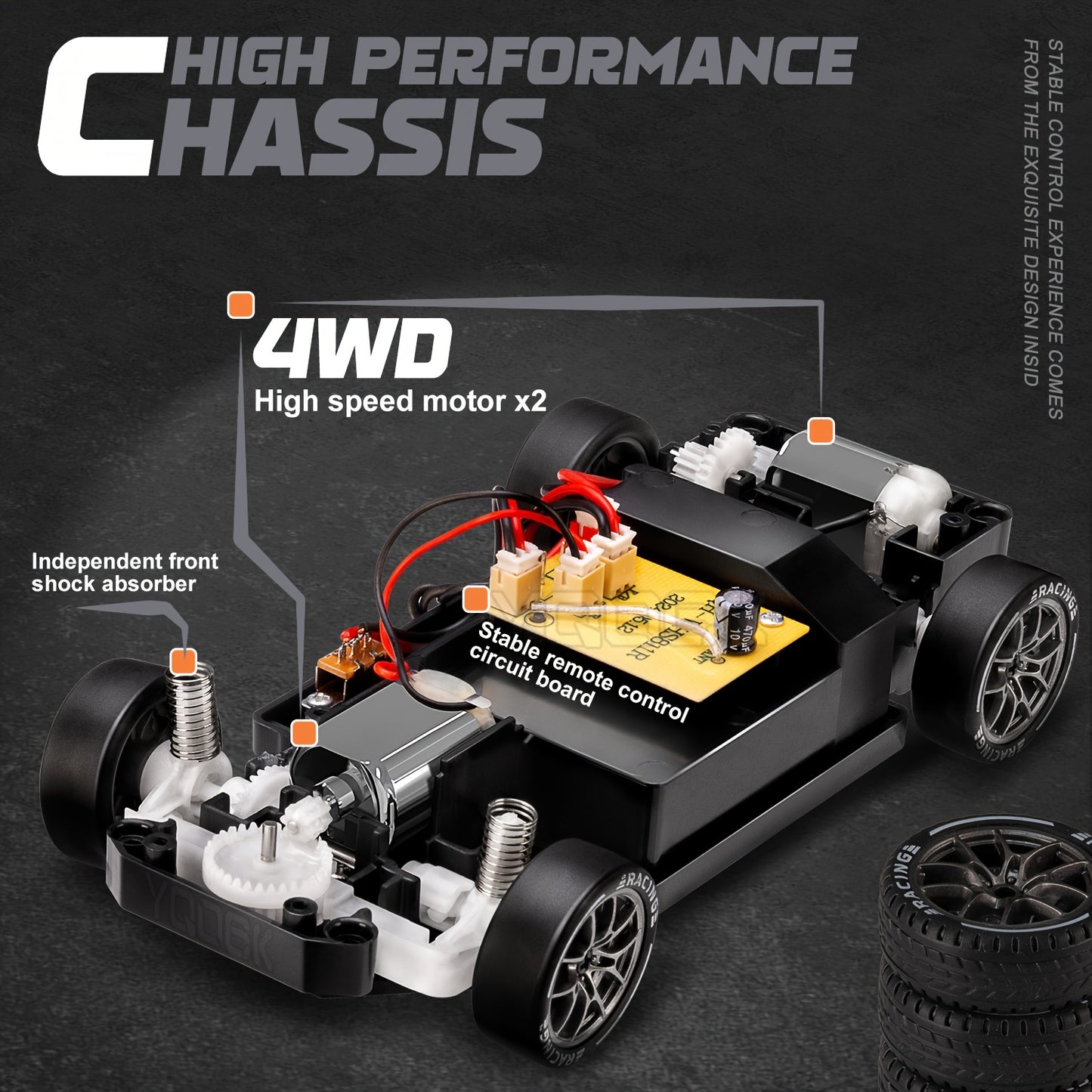 1:24 Scale Drift Car Remote Control Toy, 2.4GHz 4WD with Flashing Lights, Tires & Roadblock Tools, USB Rechargeable Lithium Battery, Push Button Control, Ideal Gift for Boys & Girls - Birthday, Halloween, Christmas