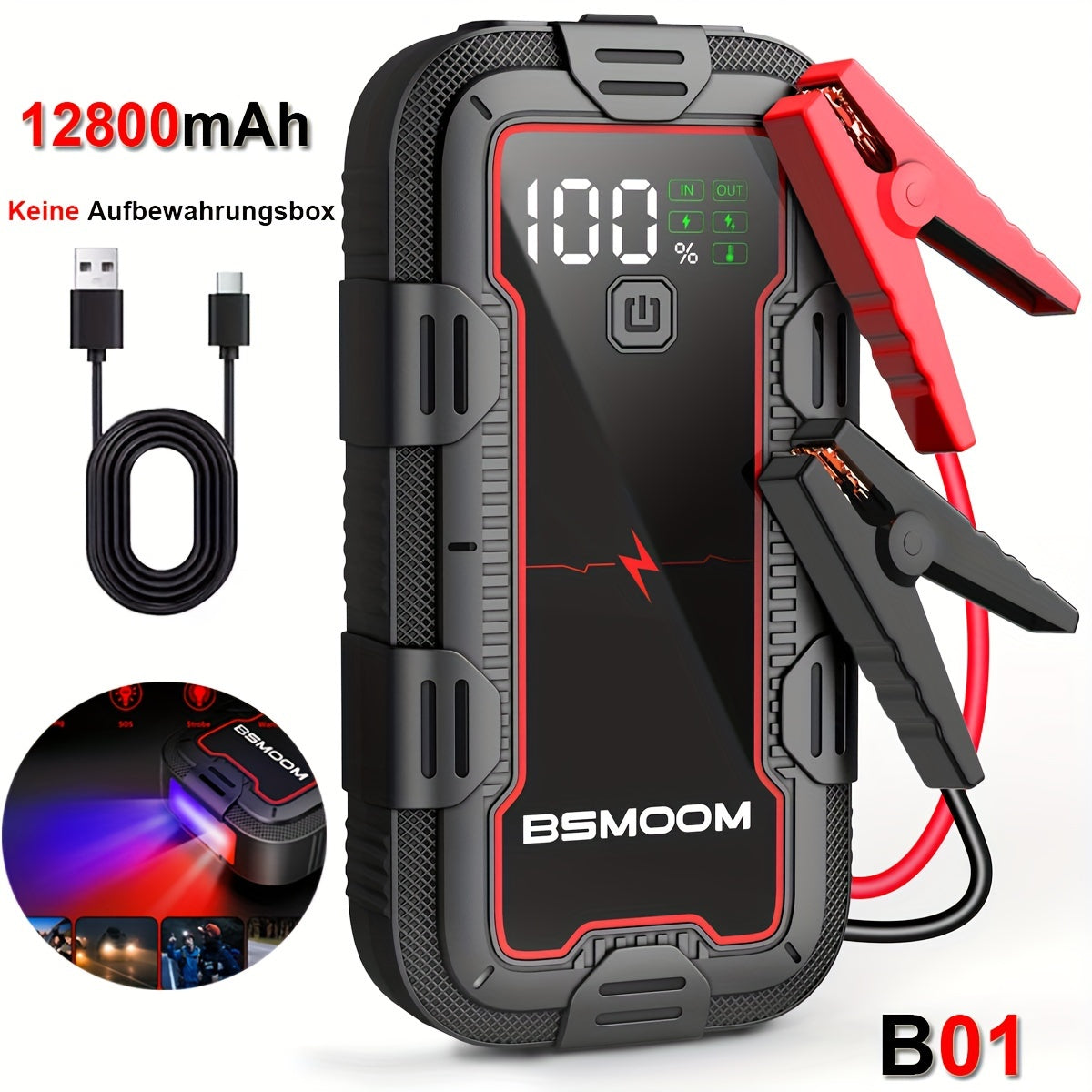 12V Car Jump Starter 6000A Peak Auto Battery Booster Pack Power Bank, Jump Box With LED Light LCD Screen