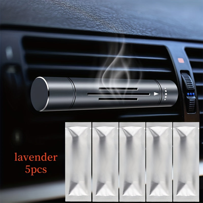 6pcs set of car air freshener; (1 set of car air outlet aromatherapy alloy diffuser with 5 solid aromatherapy supplement cores) car interior accessories; Car aromatherapy; Remove the odor inside the car and keep it fresh for