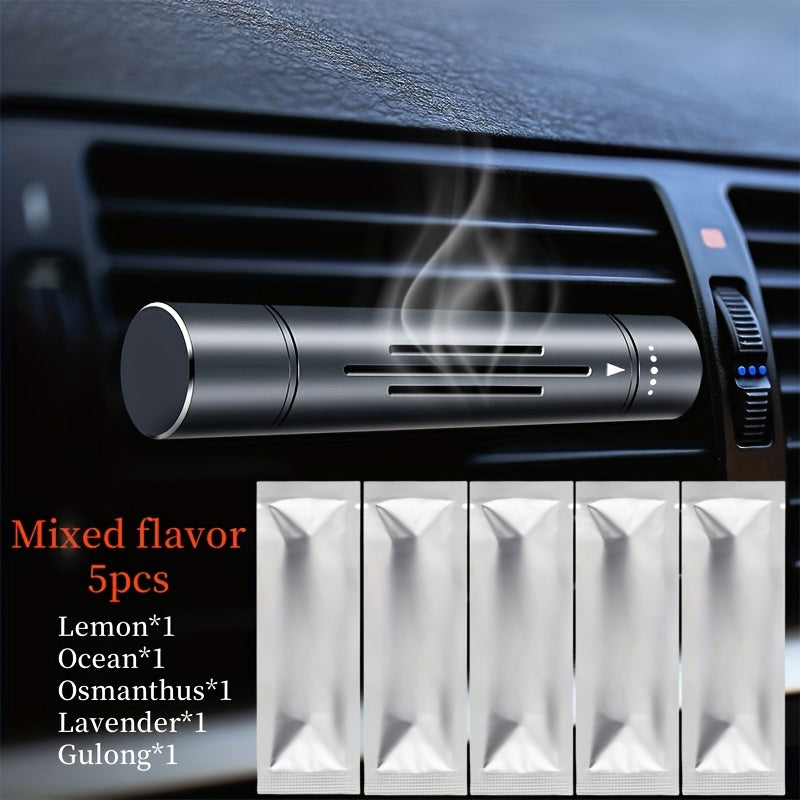 6pcs set of car air freshener; (1 set of car air outlet aromatherapy alloy diffuser with 5 solid aromatherapy supplement cores) car interior accessories; Car aromatherapy; Remove the odor inside the car and keep it fresh for