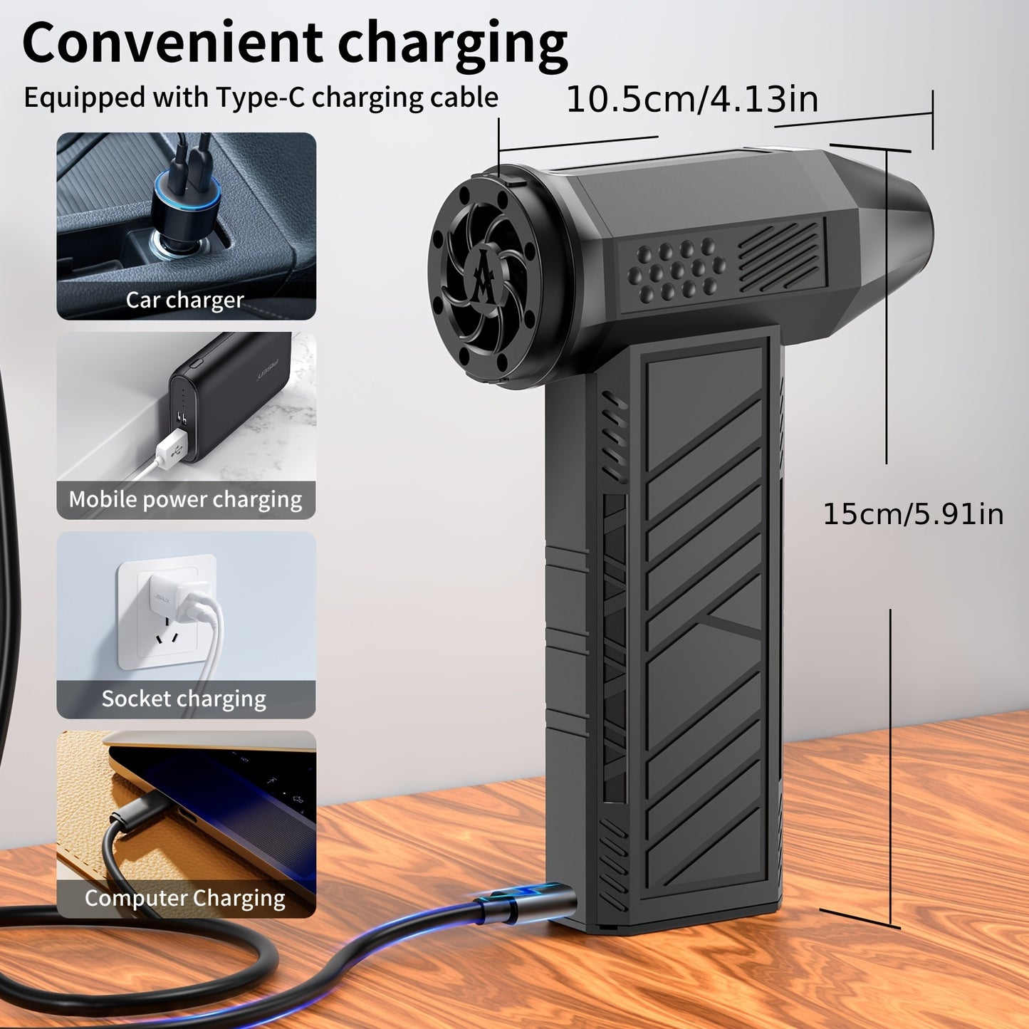 ANKNQ Cordless Air Duster 130000RPM, Adjustable Jet Fan, 4000mAh Rechargeable Lithium Battery, USB/Battery Powered, ≤36V, for Car/Motorcycle Dry Cleaning, Computer/Keyboard Dust Removal, Yard Debris Cleanup