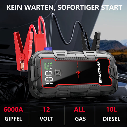 12V Car Jump Starter 6000A Peak Auto Battery Booster Pack Power Bank, Jump Box With LED Light LCD Screen