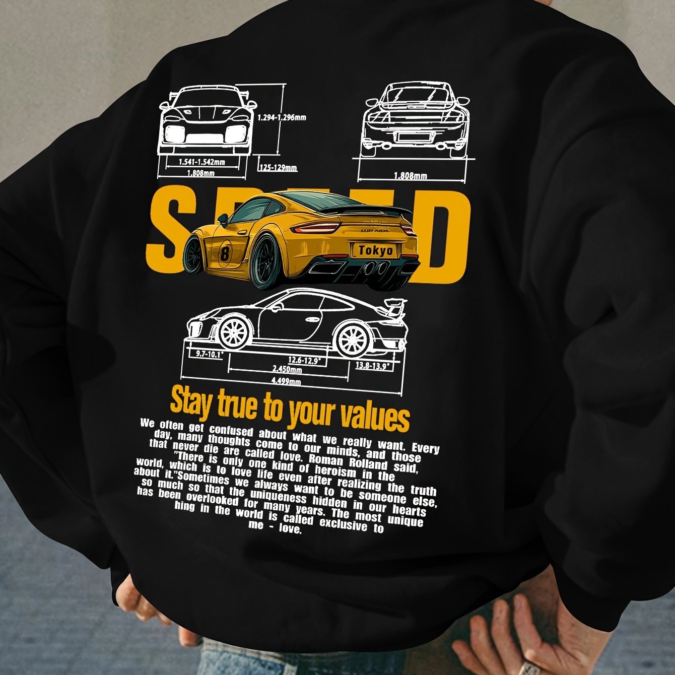 1pc Men'S Fashion Creative Racing Car Print Long Sleeve Loose Fit Crew Neck Sweatshirt, Casual Polyester Knit Fabric with Slight Stretch, Car Patterned Pullover for Commuting