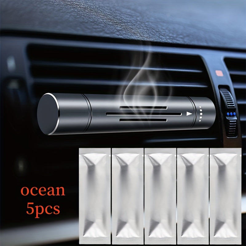 6pcs set of car air freshener; (1 set of car air outlet aromatherapy alloy diffuser with 5 solid aromatherapy supplement cores) car interior accessories; Car aromatherapy; Remove the odor inside the car and keep it fresh for