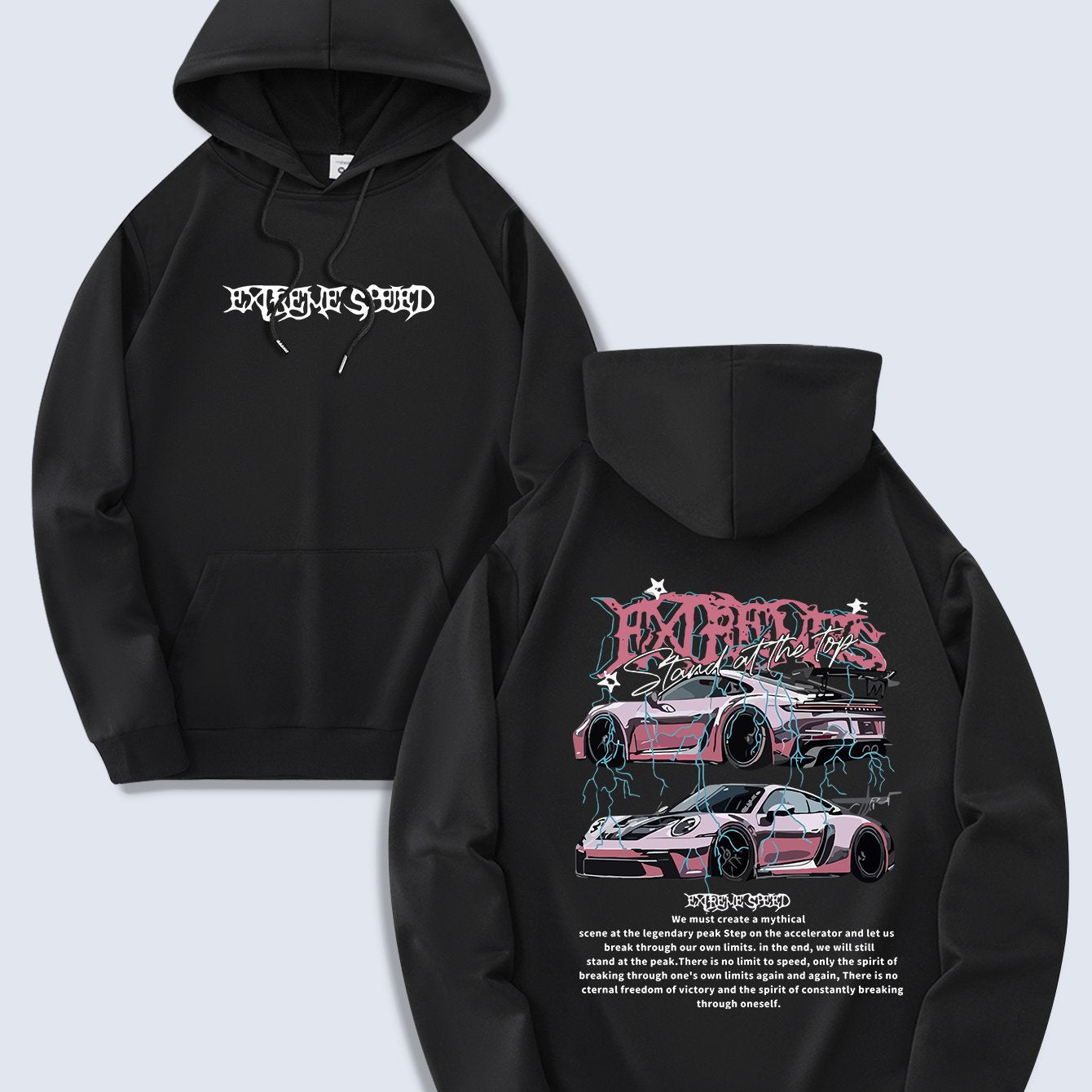 Men's Fashion Hoodie, Spring/Autumn Thin Pullover, Casual Drawstring Hooded Sweatshirt with Kangaroo Pocket, Letter Car Print, Polyester Knit Fabric, Regular Fit, All Seasons, Men's Streetwear