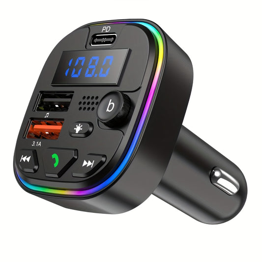 FM Transmitter Car Charger with PD 30W, Type C & Dual USB Fast Charging Ports, Wireless MP3 Player, Hands-Free Calling, AUX, High Fidelity Lossless Audio, with Car Plug Operating Voltage ≤36V for Car Use, Without Battery
