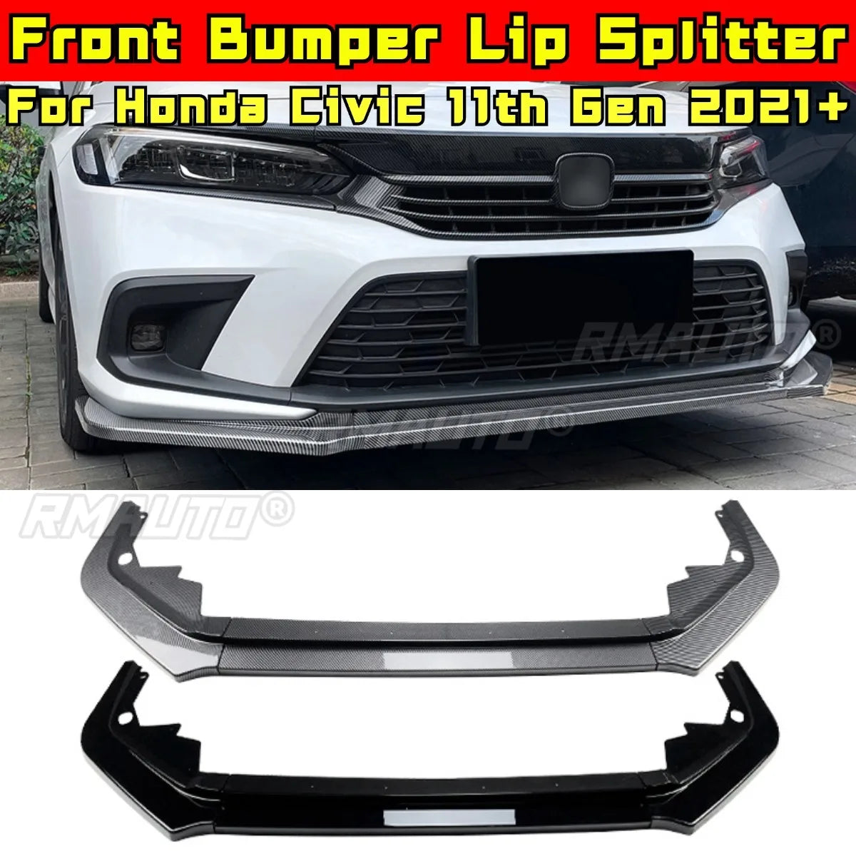 For Honda Civic 11th Gen 2021+ Body Kit Front Bumper Spoiler Front Bumper Splitter Protector Cover Lip Car Accessories