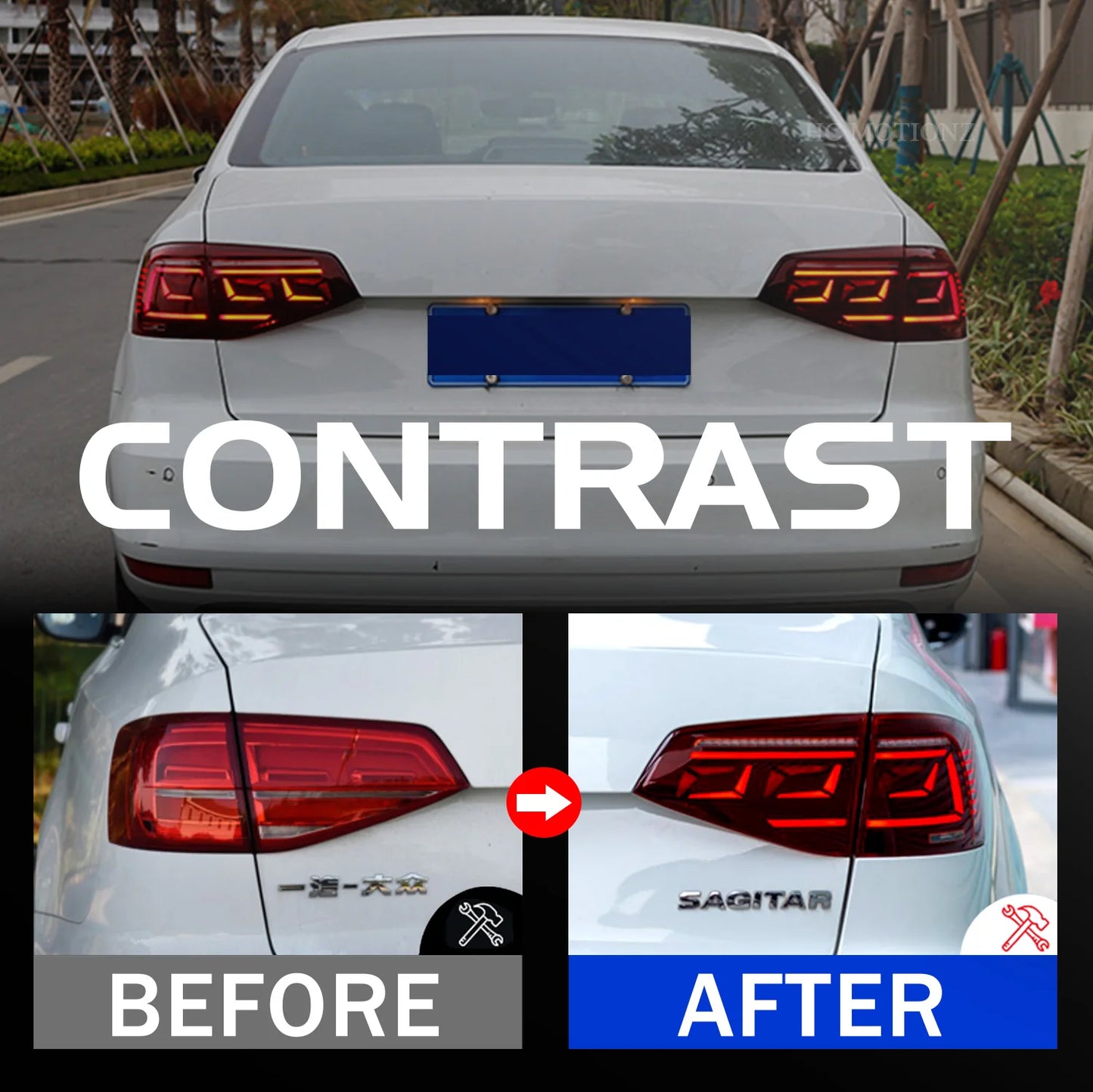 HCMOTIONZ Factory Car Accessories Day Running Lights Sagitar Vento Back Rear Lamp 2015-2018 LED Taillights for VW Jetta MK6