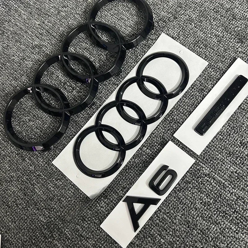 4PCS/set Auto Accessories For Audi A6 2020-2023 Car Logo 4 Ring Front Grille Badge Rear Luggage Compartment Sticker