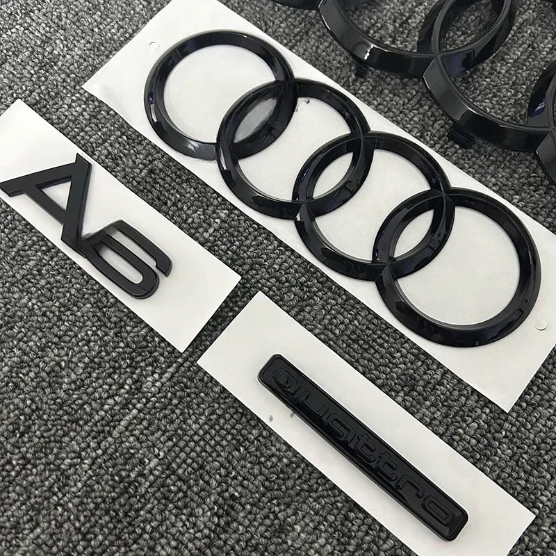 4PCS/set Auto Accessories For Audi A6 2020-2023 Car Logo 4 Ring Front Grille Badge Rear Luggage Compartment Sticker