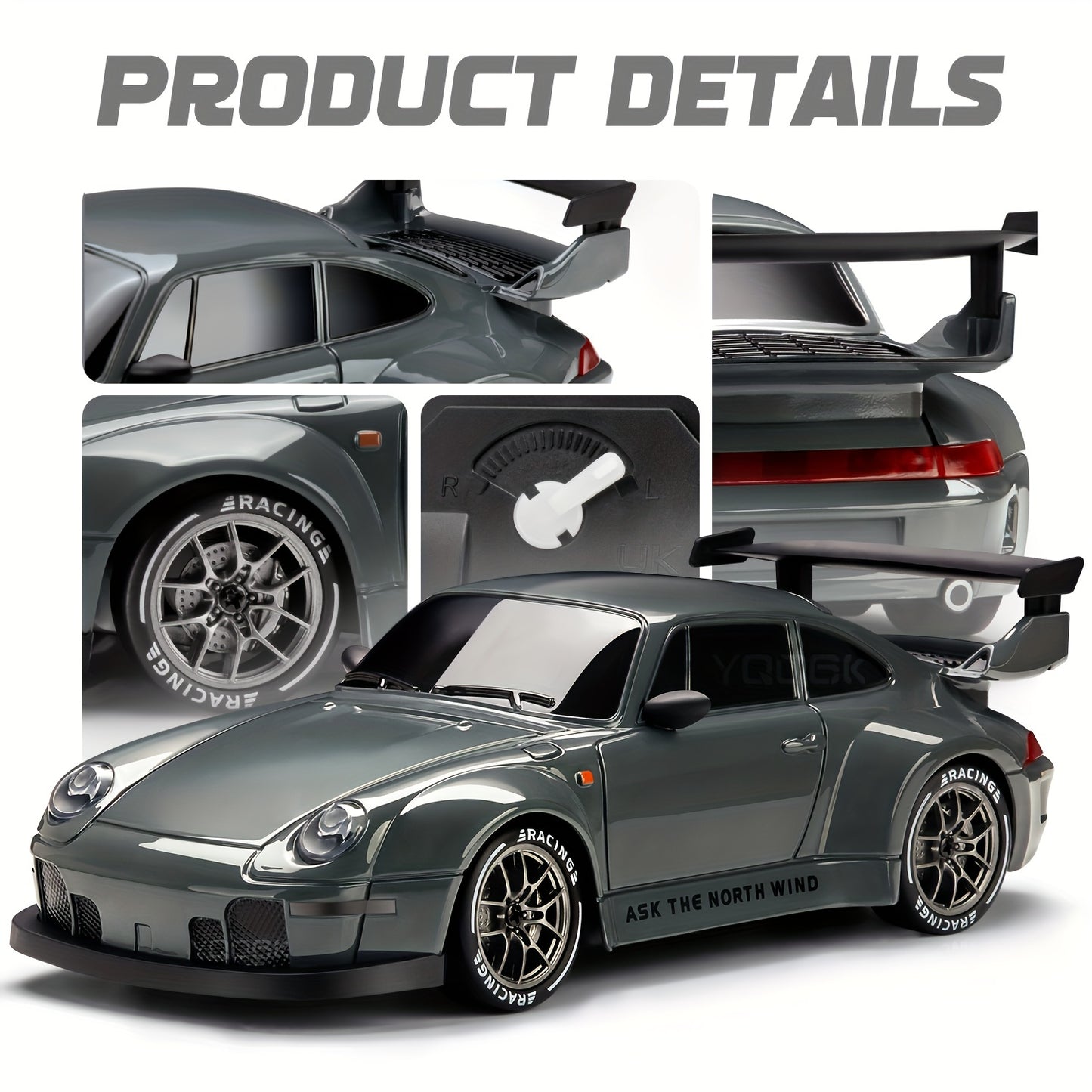 1:24 Scale Drift Car Remote Control Toy, 2.4GHz 4WD with Flashing Lights, Tires & Roadblock Tools, USB Rechargeable Lithium Battery, Push Button Control, Ideal Gift for Boys & Girls - Birthday, Halloween, Christmas