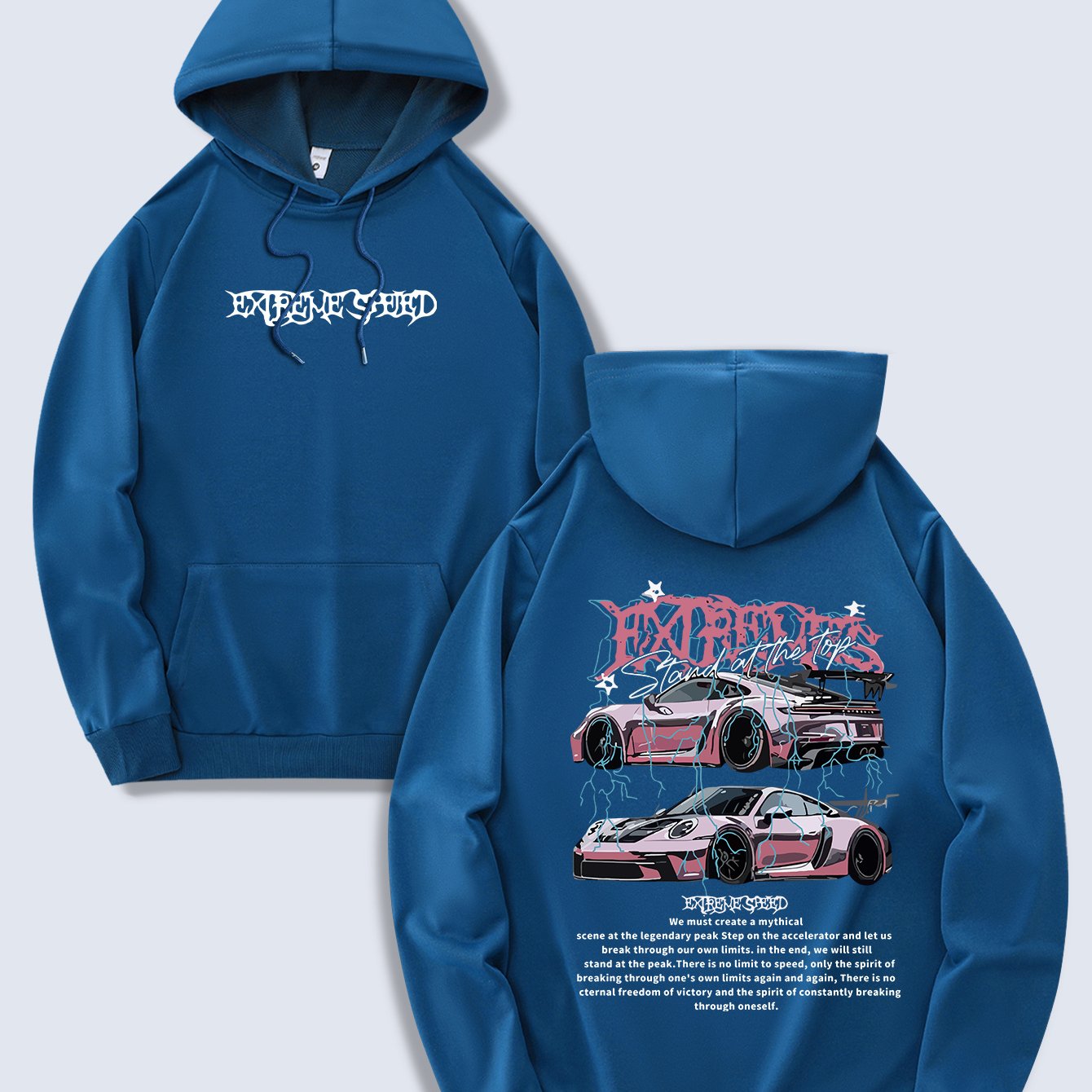 Men's Fashion Hoodie, Spring/Autumn Thin Pullover, Casual Drawstring Hooded Sweatshirt with Kangaroo Pocket, Letter Car Print, Polyester Knit Fabric, Regular Fit, All Seasons, Men's Streetwear