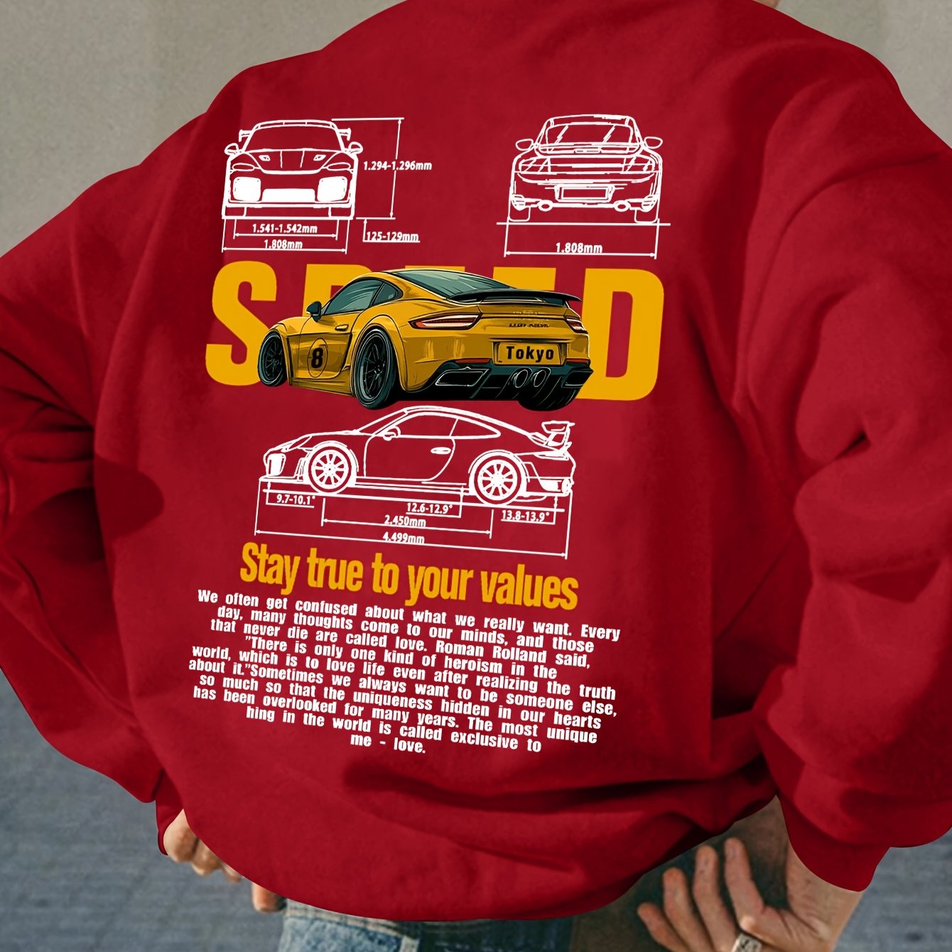 1pc Men'S Fashion Creative Racing Car Print Long Sleeve Loose Fit Crew Neck Sweatshirt, Casual Polyester Knit Fabric with Slight Stretch, Car Patterned Pullover for Commuting