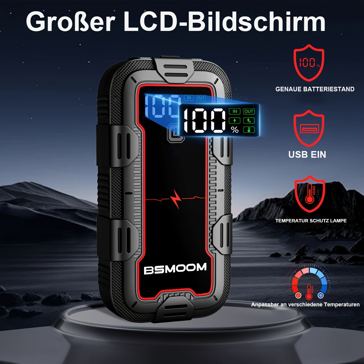 12V Car Jump Starter 6000A Peak Auto Battery Booster Pack Power Bank, Jump Box With LED Light LCD Screen
