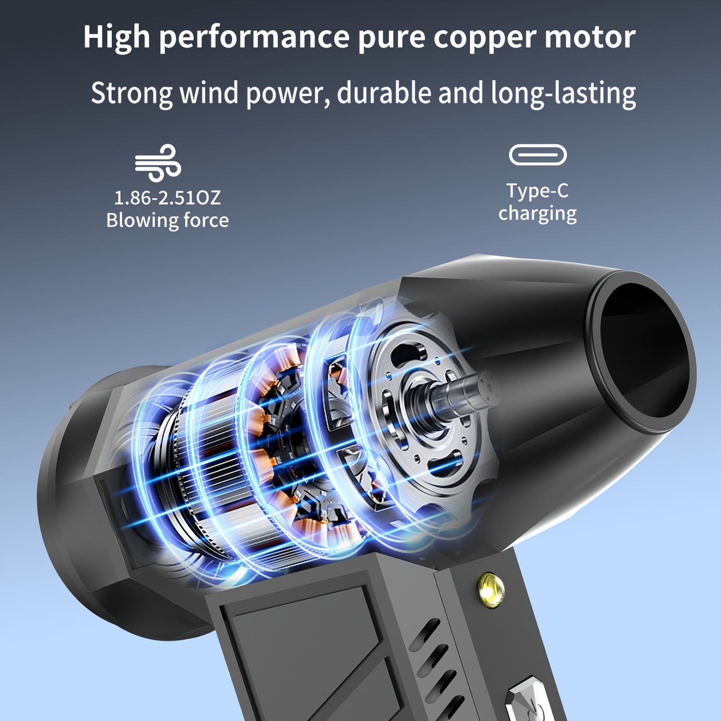 ANKNQ Cordless Air Duster 130000RPM, Adjustable Jet Fan, 4000mAh Rechargeable Lithium Battery, USB/Battery Powered, ≤36V, for Car/Motorcycle Dry Cleaning, Computer/Keyboard Dust Removal, Yard Debris Cleanup