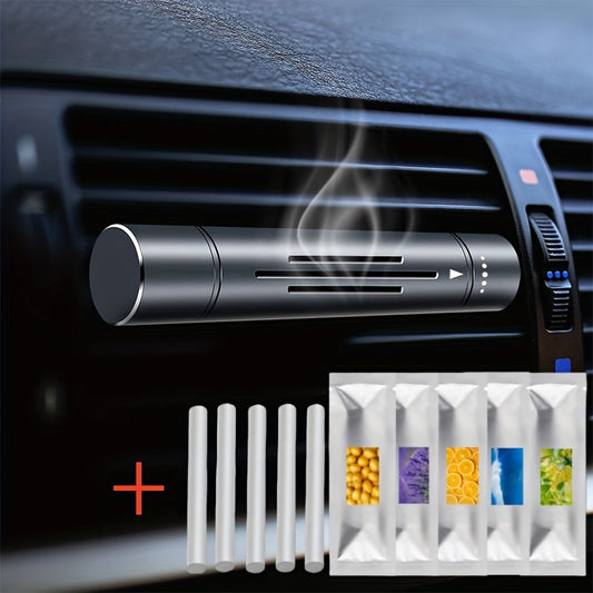 6pcs set of car air freshener; (1 set of car air outlet aromatherapy alloy diffuser with 5 solid aromatherapy supplement cores) car interior accessories; Car aromatherapy; Remove the odor inside the car and keep it fresh for