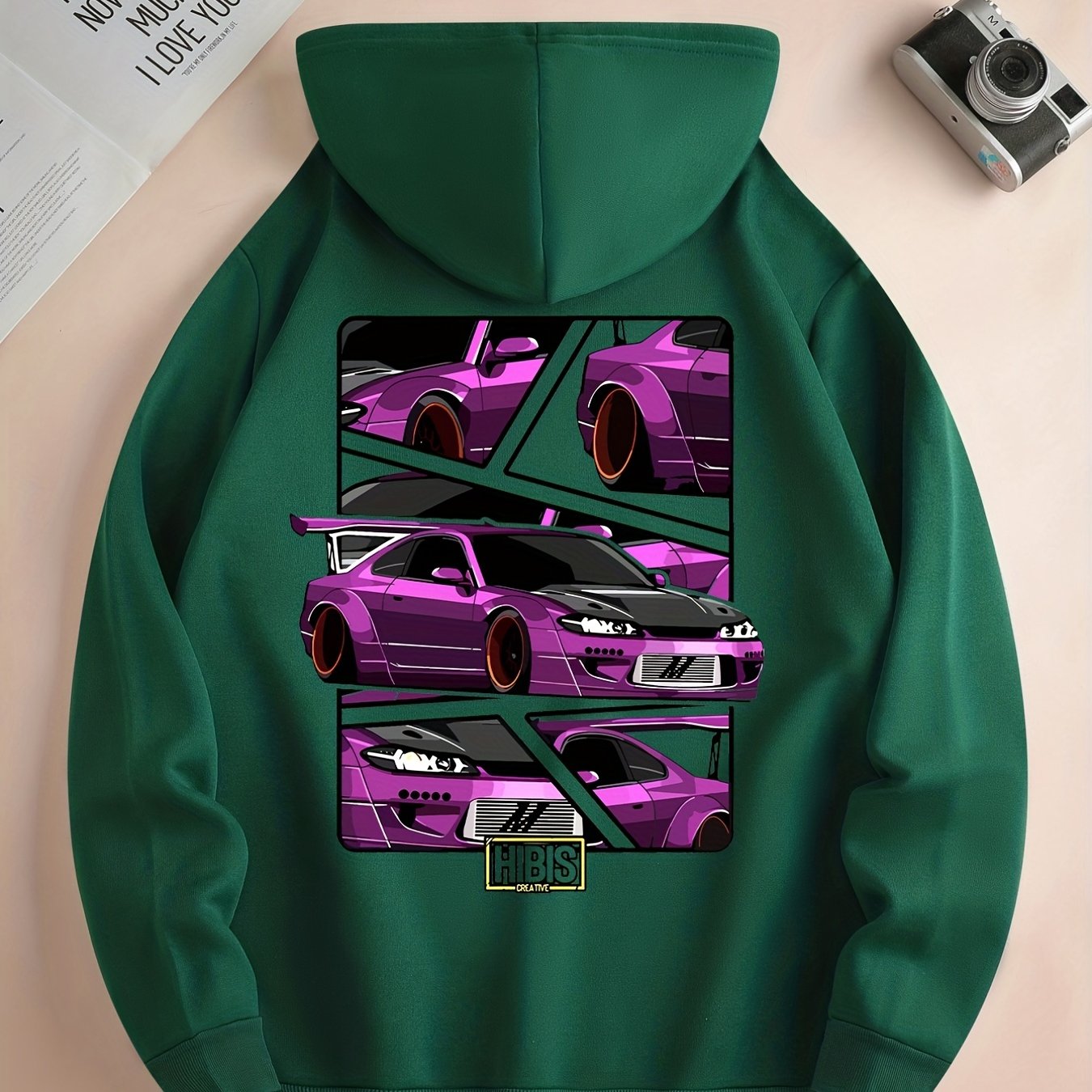 Race Car Print Hoodie, Hoodies For Men, Men's Casual Graphic Design Pullover Hooded Sweatshirt With Kangaroo Pocket Streetwear For Winter Fall, As Gifts