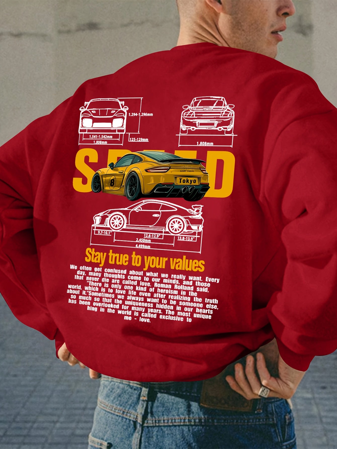 1pc Men'S Fashion Creative Racing Car Print Long Sleeve Loose Fit Crew Neck Sweatshirt, Casual Polyester Knit Fabric with Slight Stretch, Car Patterned Pullover for Commuting